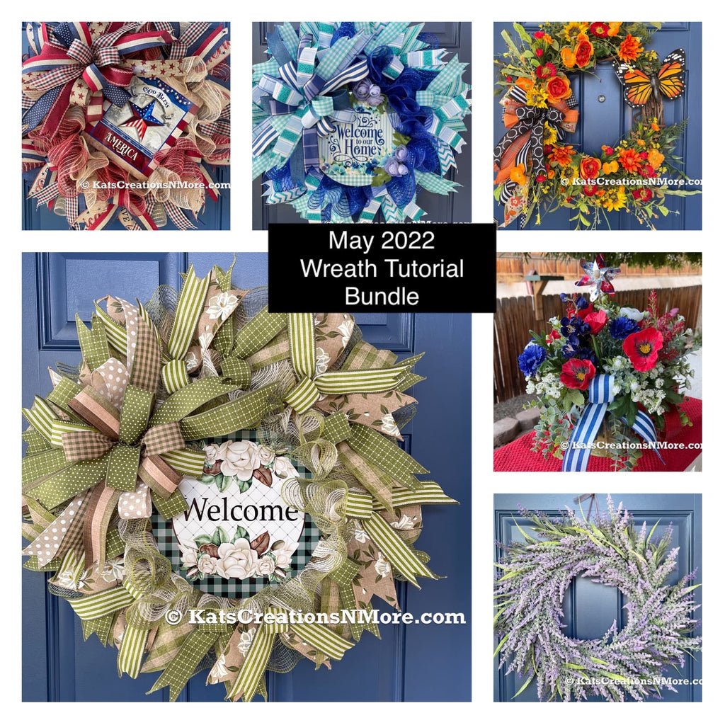 Photo of all of the tutorials offered in the May 2022 wreath making tutorial bundle