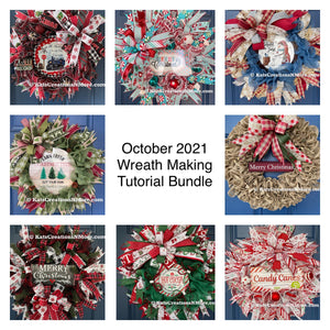 Photo of all of the tutorials offered in the October  2021 wreath making tutorial bundle