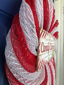 side view of the candy cane Christmas wreath
