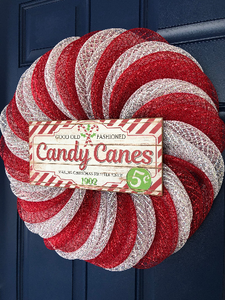 red and white candy cane Christmas wreath