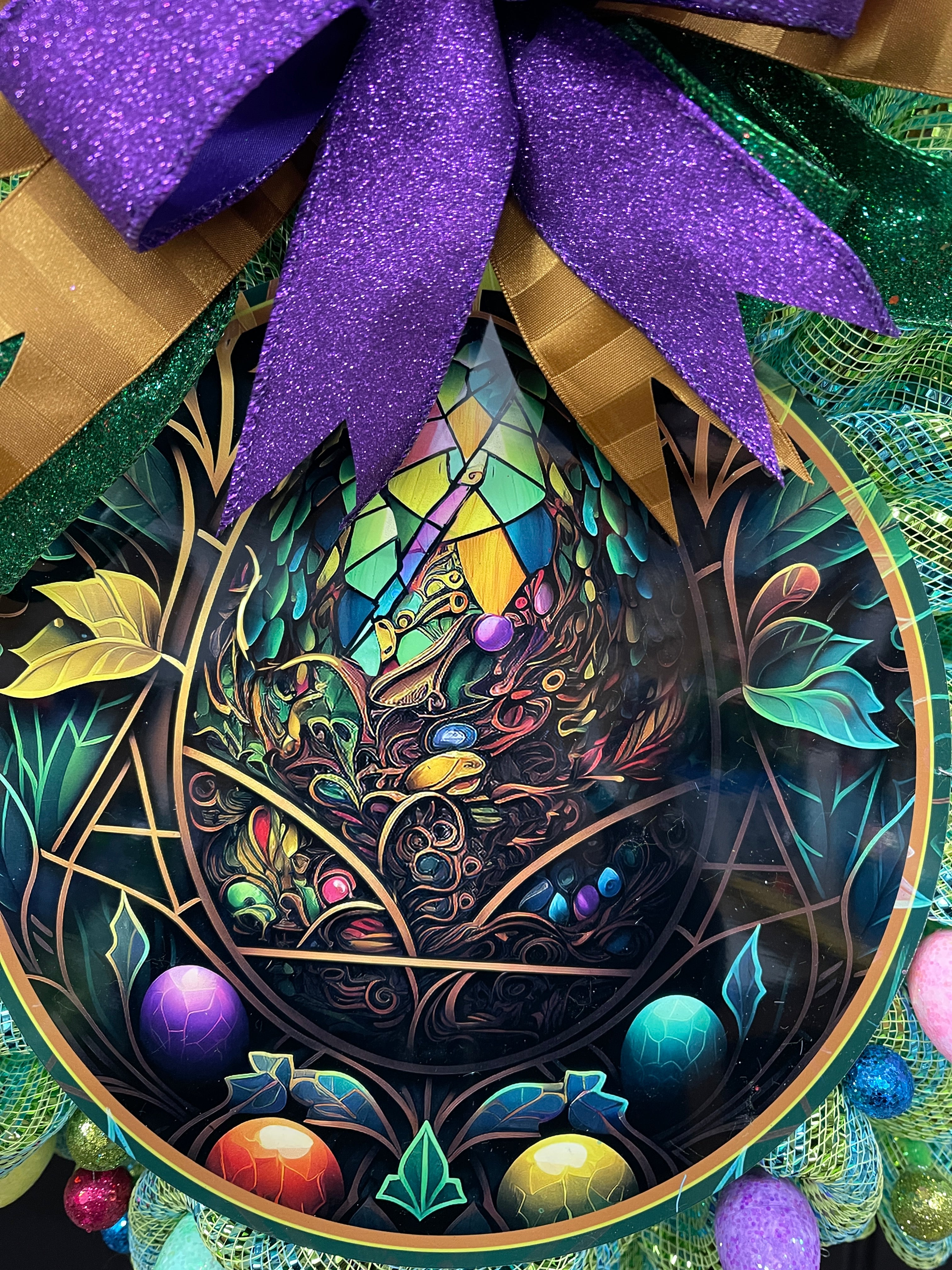 Close Up of Stained Glass Look Easter Egg Metal Sign