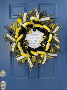 Bumble Bee Local Honey Black and White Wreath for Front Door