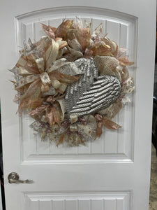 Rose Gold and Antique Silver Angel Wings Wreath on Front Door