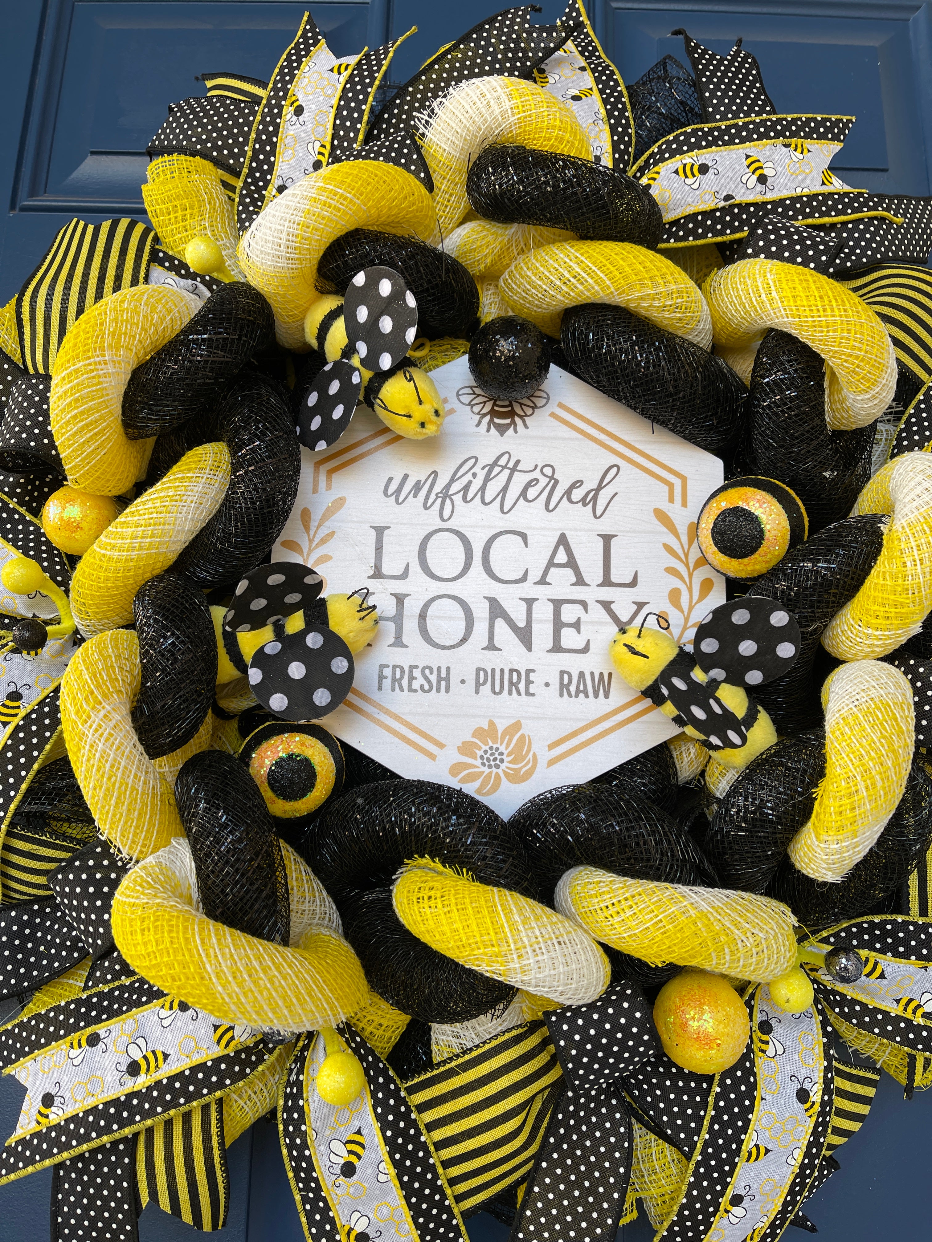 Bumble Bee Local Honey Black and White Wreath for Front Door