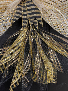 Gold and Black Deco Mesh New Years Angel for Front Door Skirt Detail