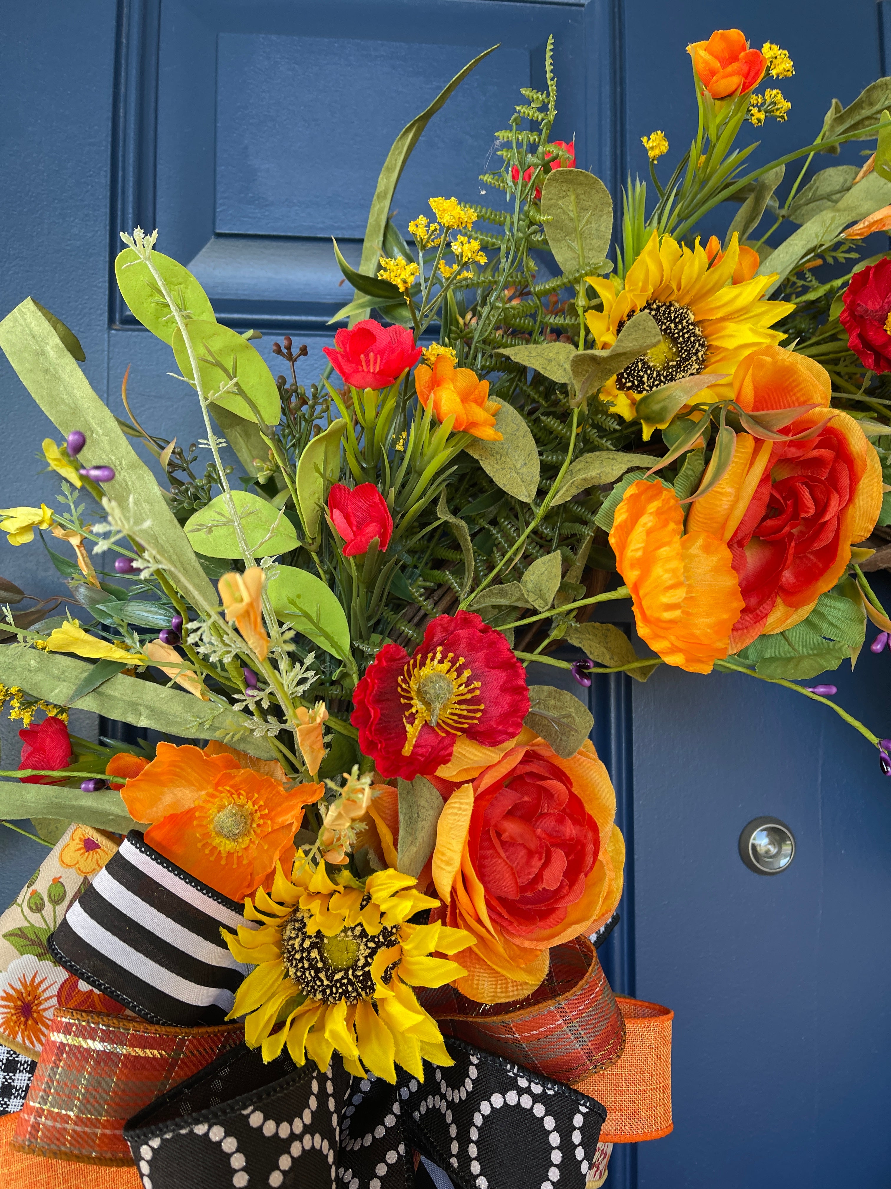 Orange, Red and Yellow Sunflowers, Poppies, Meadow Flowers and Ranunculus