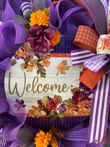 Purple Fall Welcome Floral Wreath