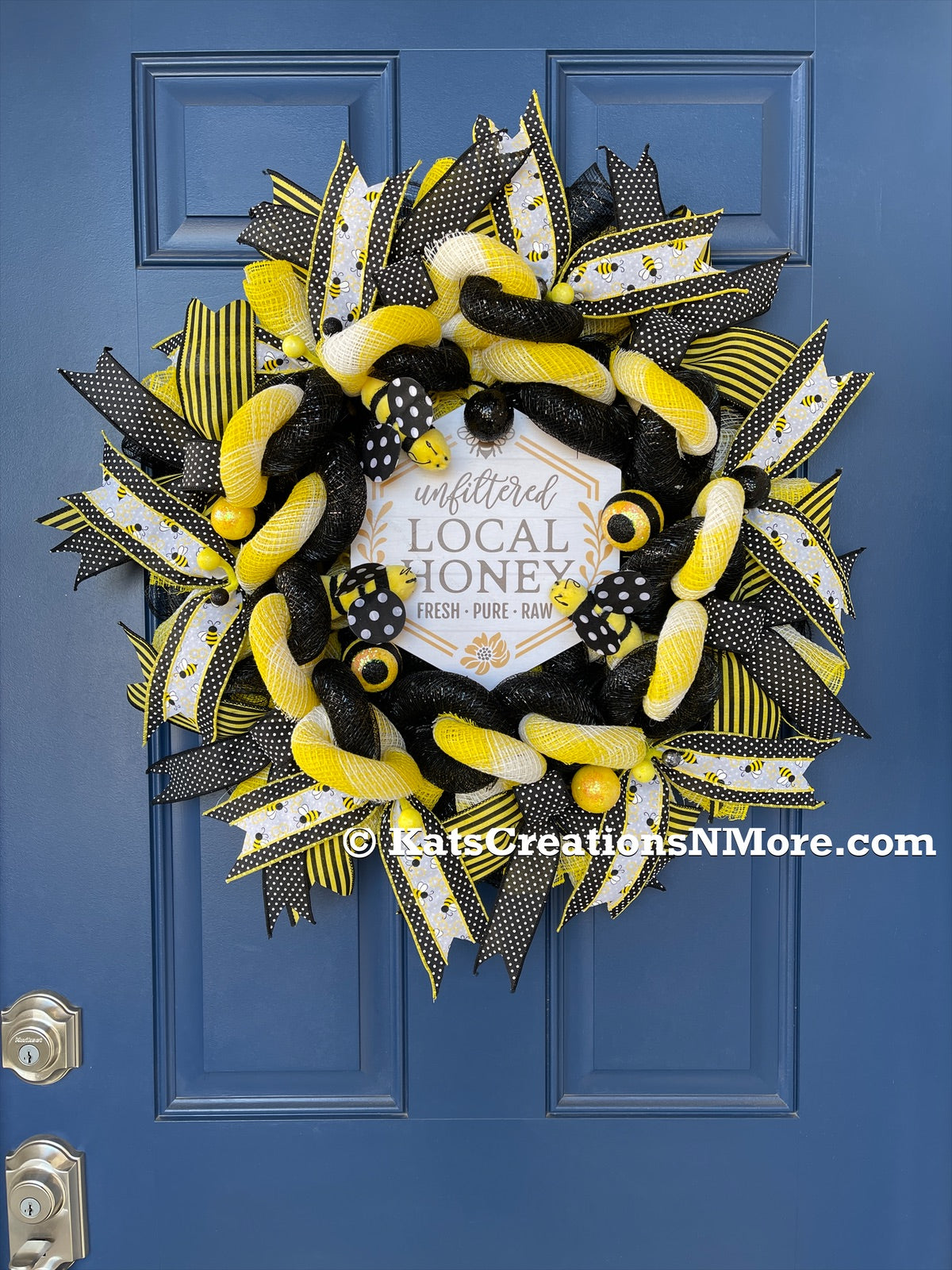 Bumble Bee Local Honey Black and White Wreath for Front Door
