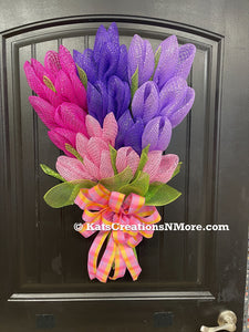 Lavender Wreath with White Carnations and a Mesh Blue and Purple