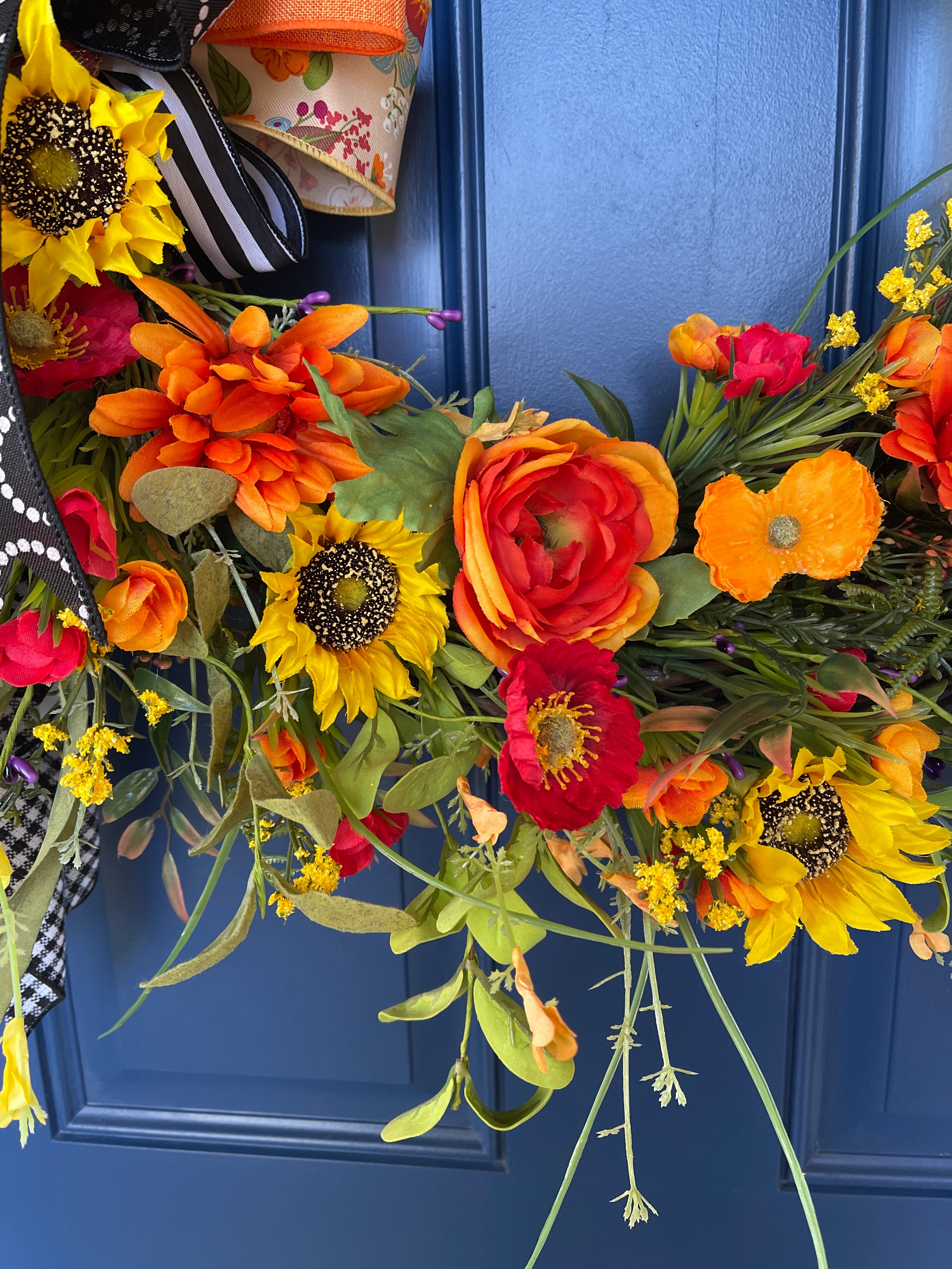 Orange, Red and Yellow Sunflowers, Poppies, Meadow Flowers and Ranunculus 