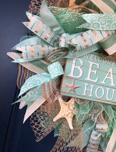 closeup of the beach house welcome wreath